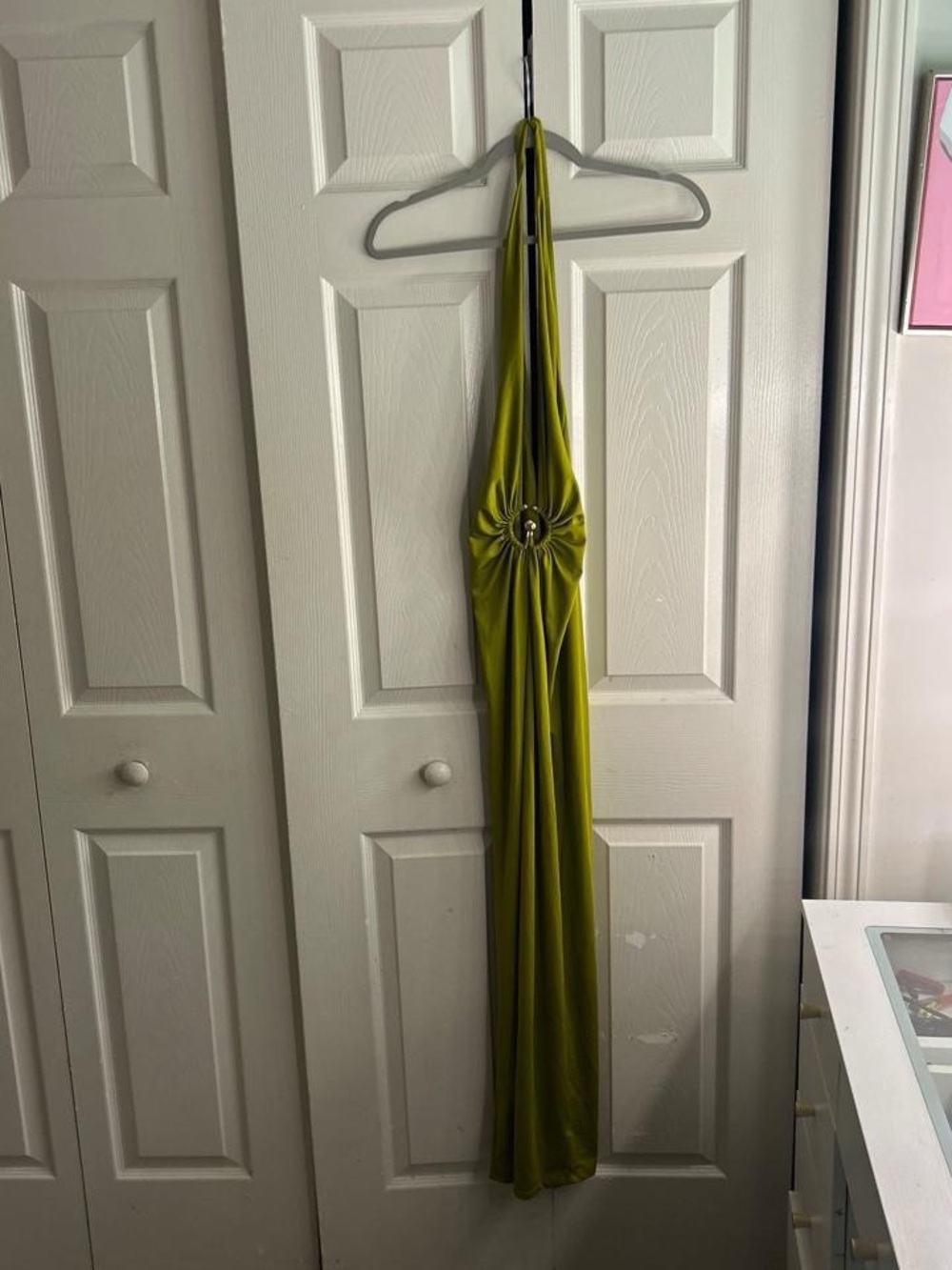 REVOLVE Olive Green Halter Maxi Dress with Ring Detail